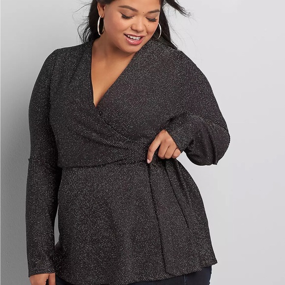 Lane Bryant Tops - Lane Bryant | Women’s Black Shimmer Wrap Top Size18W